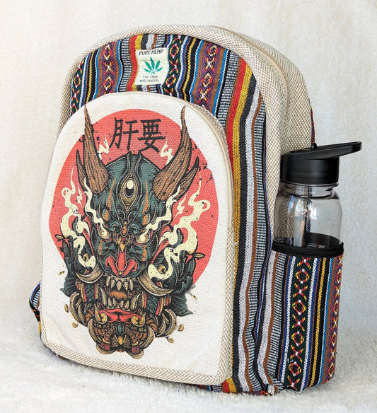 Hippie Hemp Backpack  - Dragon Print Boho Laptop Bag